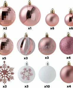 Joiedomi All Holiday Decor 50 Pcs Rosegold & White Christmas Ornaments