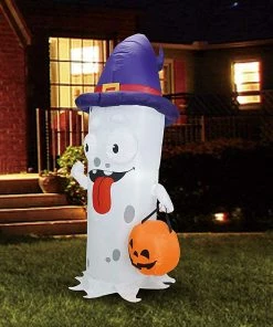 Joiedomi Tall Ghost With Pumpkin Candy Pail Inflatable (5 Ft) Inflatables
