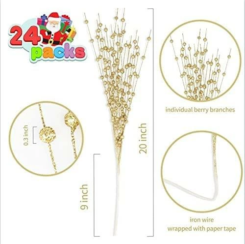 Joiedomi All Holiday Decor 20" Christmas Tree Berry Stem (Gold) - 24 Pcs 3 Joiedomi All Holiday Decor 20" Christmas Tree Berry Stem (Gold) - 24 Pcs