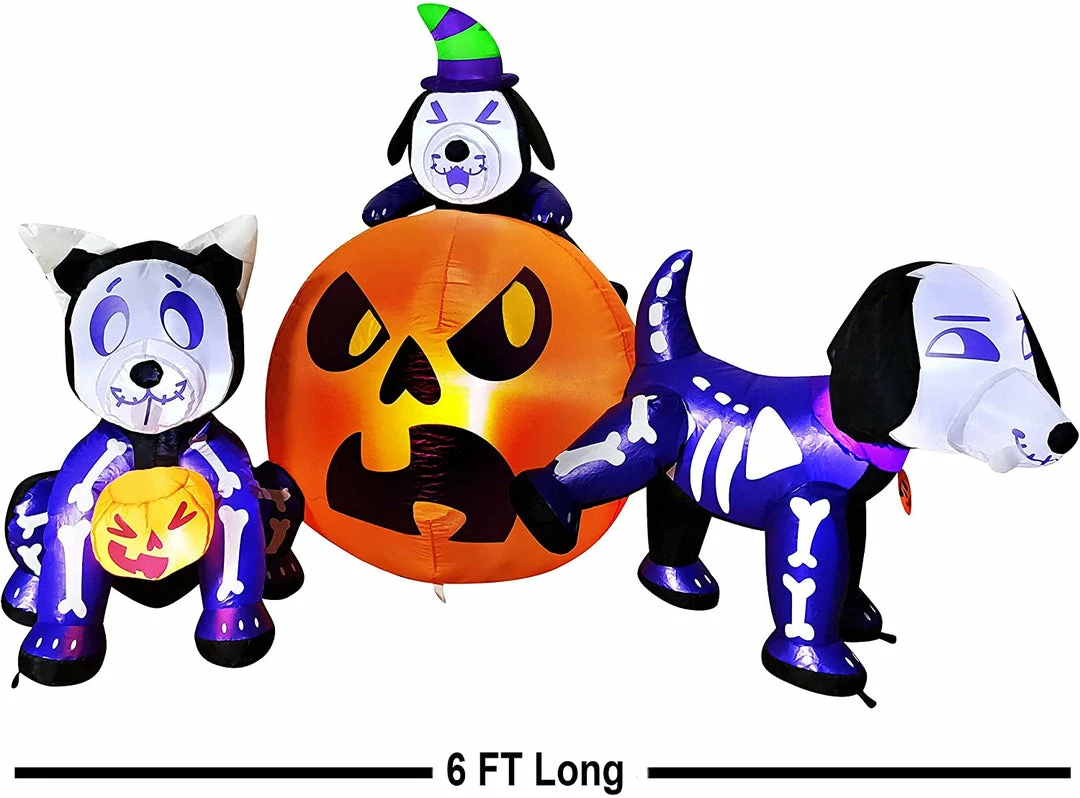 Joiedomi 6ft Halloween Skeleton Dog With Pumpkin Set 6 Joiedomi 6ft Halloween Skeleton Dog With Pumpkin Set