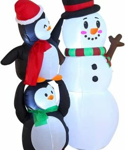 Joiedomi 6 FT Tall Inflatable Two Penguins Carry Each Other To Hold Snowman's Head Christmas