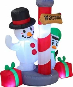 Joiedomi 6 FT Tall Inflatable Christmas Welcome Sign With A Penguin And Snowman