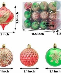 Joiedomi 2.36" Red, Green & Gold Glitter Ball 24Pcs All Holiday Decor