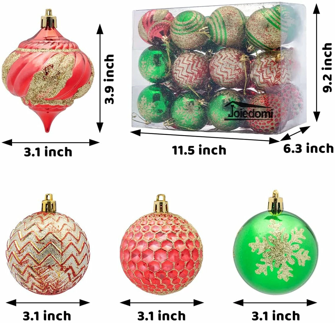 Joiedomi 2.36" Red, Green & Gold Glitter Ball 24Pcs All Holiday Decor 2 Joiedomi 2.36" Red, Green & Gold Glitter Ball 24Pcs All Holiday Decor
