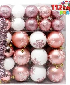 Joiedomi 112 Pcs Rosegold & White Christmas Assorted Ornaments With A Star Tree Topper All Holiday Decor