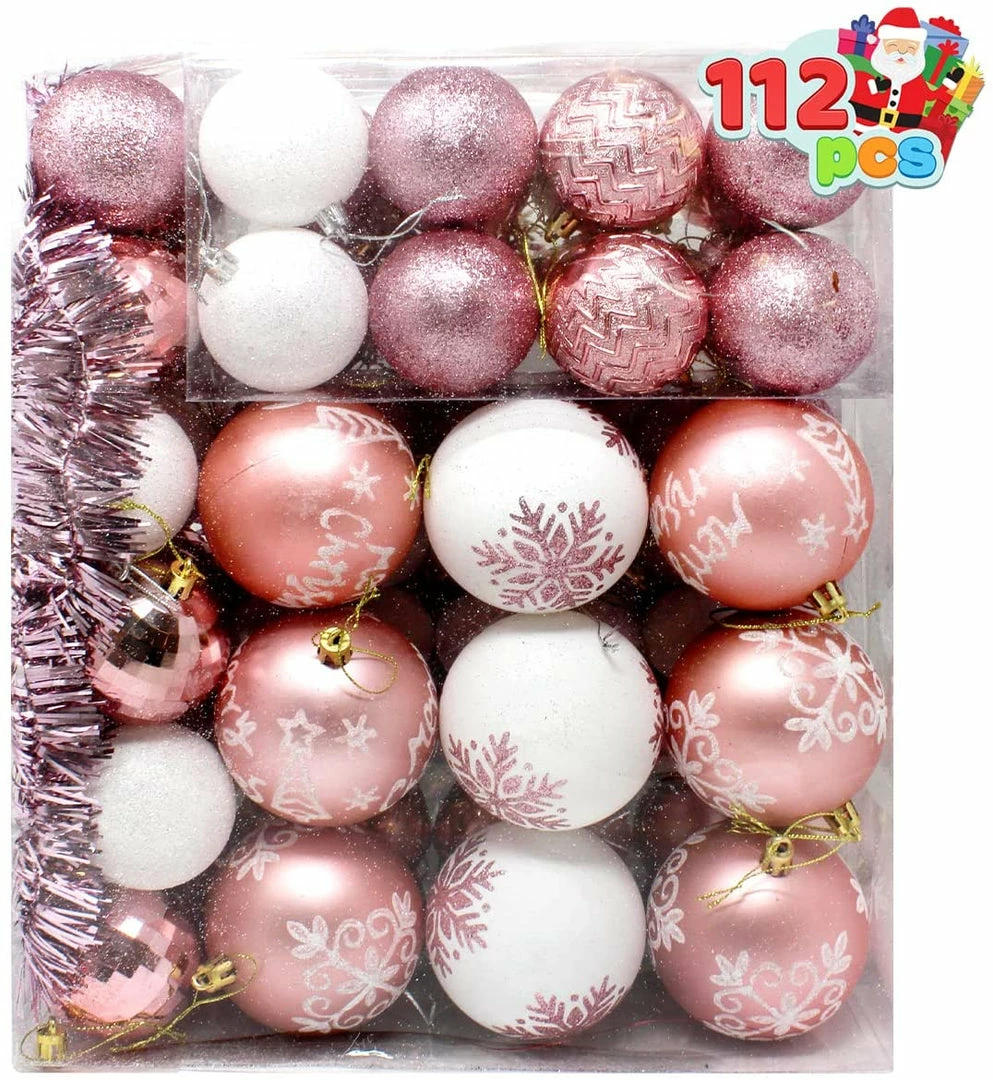 Joiedomi 112 Pcs Rosegold & White Christmas Assorted Ornaments With A Star Tree Topper All Holiday Decor 1 Joiedomi 112 Pcs Rosegold & White Christmas Assorted Ornaments With A Star Tree Topper All Holiday Decor