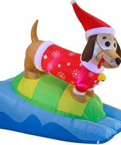 Joiedomi 6 FT Long Inflatable Weiner Dog Snowboarding Christmas Inflatables