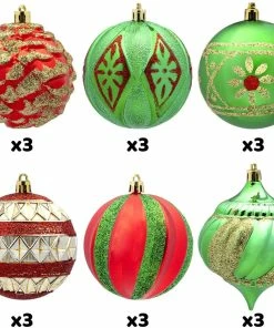 Joiedomi All Holiday Decor 3.15'' Red, Green & Gold Glitter Ball 18 Pcs