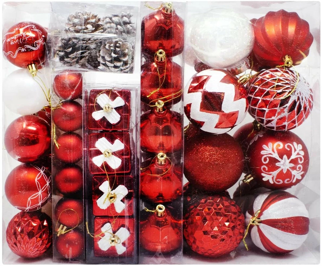 Joiedomi All Holiday Decor 87ct Assorted Red & White Christmas Ornaments Set With Pine Corn 1 Joiedomi All Holiday Decor 87ct Assorted Red & White Christmas Ornaments Set With Pine Corn