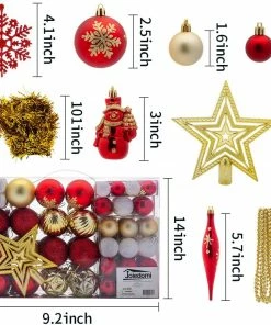 Joiedomi 110 Pcs Christmas Assorted Ornaments With A Star Tree Topper Red, Gold & White All Holiday Decor