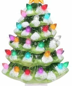Joiedomi All Holiday Decor 2 Packs Ceramic Christmas Tree Night Light