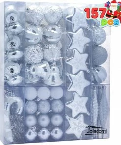 Joiedomi 157 Pcs Christmas Ornaments With A Star Tree Topper Silver & White