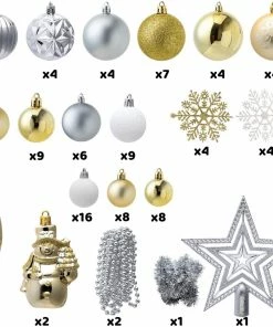 Joiedomi All Holiday Decor 10 Pcs Christmas Assorted Ornaments With A Star Tree Topper Gold, Silver & White