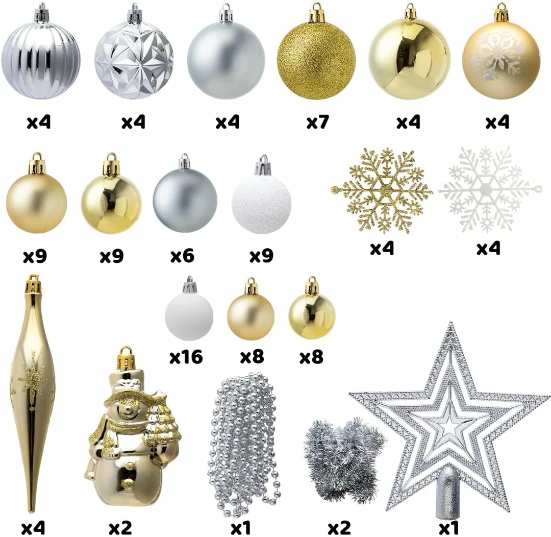 Joiedomi All Holiday Decor 10 Pcs Christmas Assorted Ornaments With A Star Tree Topper Gold, Silver & White 3 Joiedomi All Holiday Decor 10 Pcs Christmas Assorted Ornaments With A Star Tree Topper Gold, Silver & White