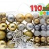 Joiedomi All Holiday Decor 10 Pcs Christmas Assorted Ornaments With A Star Tree Topper Gold, Silver & White