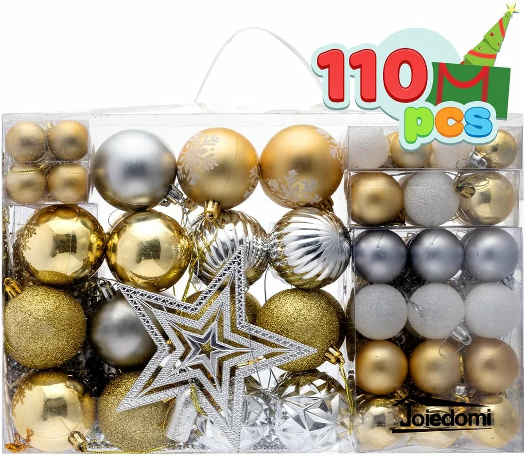 Joiedomi All Holiday Decor 10 Pcs Christmas Assorted Ornaments With A Star Tree Topper Gold, Silver & White 1 Joiedomi All Holiday Decor 10 Pcs Christmas Assorted Ornaments With A Star Tree Topper Gold, Silver & White