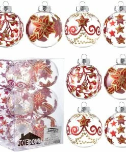 Joiedomi All Holiday Decor 3.15'' Christmas Transparent Ball Ornaments With Red And Gold Print 12 Pcs