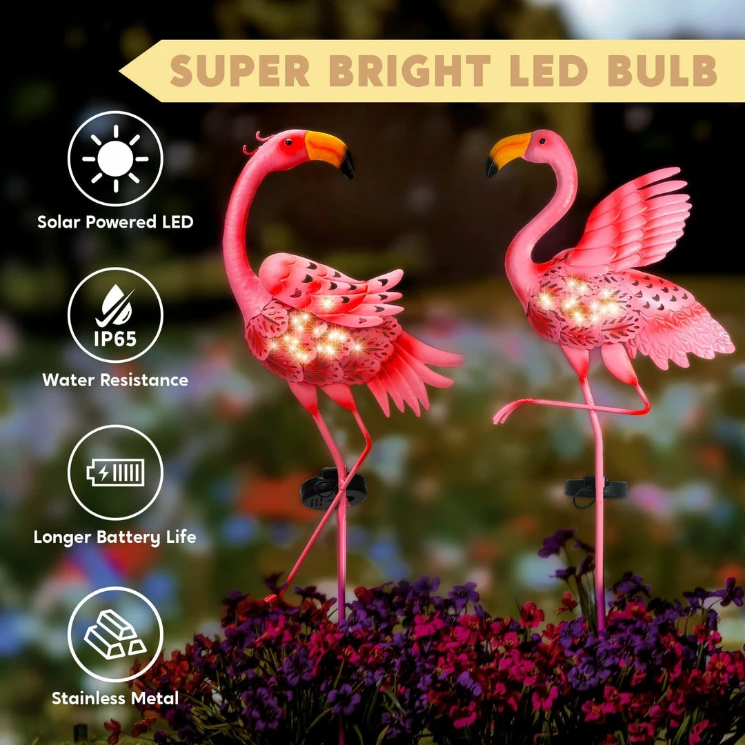 Joiedomi 2 Pack Pink Flamingo Garden Solar Lights 3 Joiedomi 2 Pack Pink Flamingo Garden Solar Lights