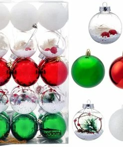 Joiedomi All Holiday Decor 3.15'' Red & Green Assorted Style Christmas Ball Ornaments 30Pcs