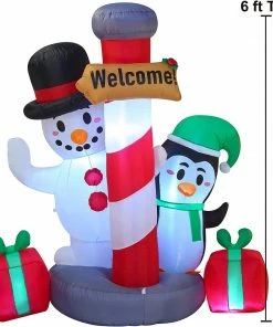 Joiedomi 6 FT Tall Inflatable Christmas Welcome Sign With A Penguin And Snowman