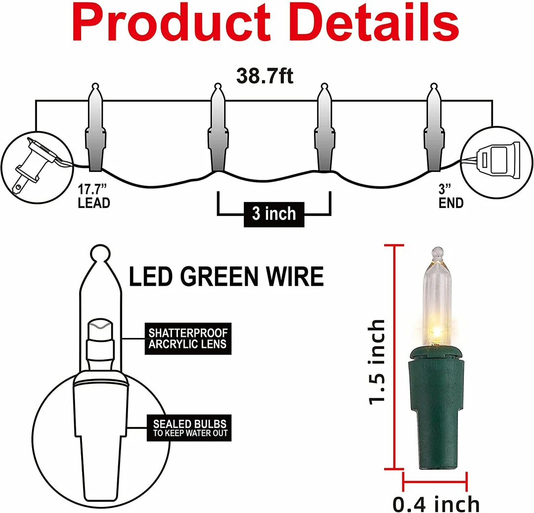 Joiedomi 131.25 FT 500 Count Christmas Clear Green Wire String Lights 4 Joiedomi 131.25 FT 500 Count Christmas Clear Green Wire String Lights