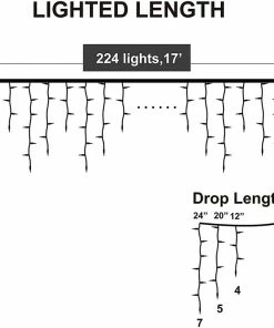 Joiedomi 224 LED Christmas Lights Icicle Lights, Pure White