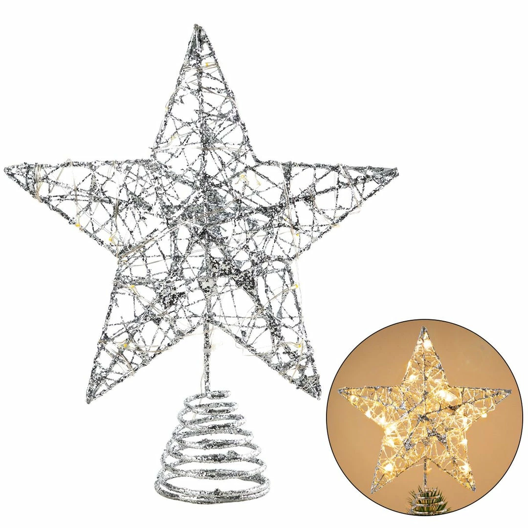 Joiedomi Christmas Tree Toppers, Glitter Silver Star Tree Topper Lighted With Warm White LED Lights 5 Joiedomi Christmas Tree Toppers, Glitter Silver Star Tree Topper Lighted With Warm White LED Lights
