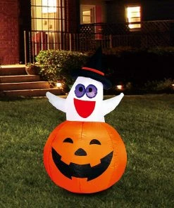 Joiedomi Tall Ghost With Witch Hat In Pumpkin Inflatable (4.5 Ft)