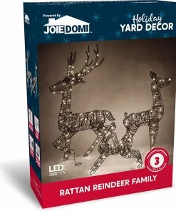 Joiedomi 3 Packs Rattan Christmas Reindeer Buck, Doe, And Fawn Yard Lights