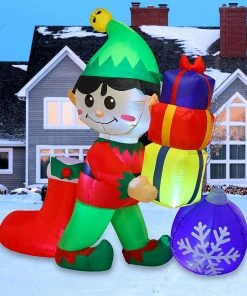 Joiedomi 6 Ft Tall Inflatable Elf Holding Gifts All Holiday Decor