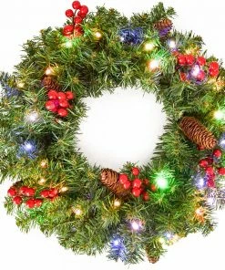 Joiedomi All Holiday Decor 20" Christmas Holiday Wreath With Multicolored Lights