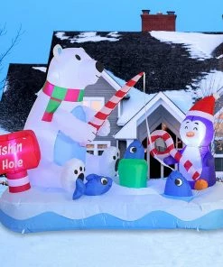 Joiedomi 6 FT Long Inflatable Fishing Hole Sign With Polar Bear Fishing