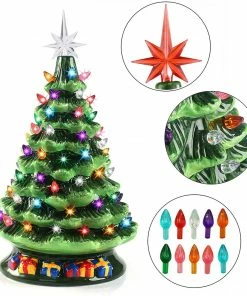 Joiedomi All Holiday Decor 15" Tabletop Prelit Ceramic Christmas Tree With 70 Multicolor Bulbs