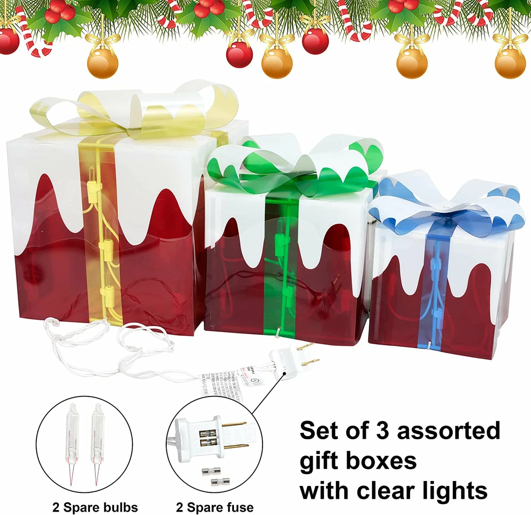 Joiedomi Set Of 3 Snow Christmas Lighted Gift Boxes All Holiday Decor 5 Joiedomi Set Of 3 Snow Christmas Lighted Gift Boxes All Holiday Decor