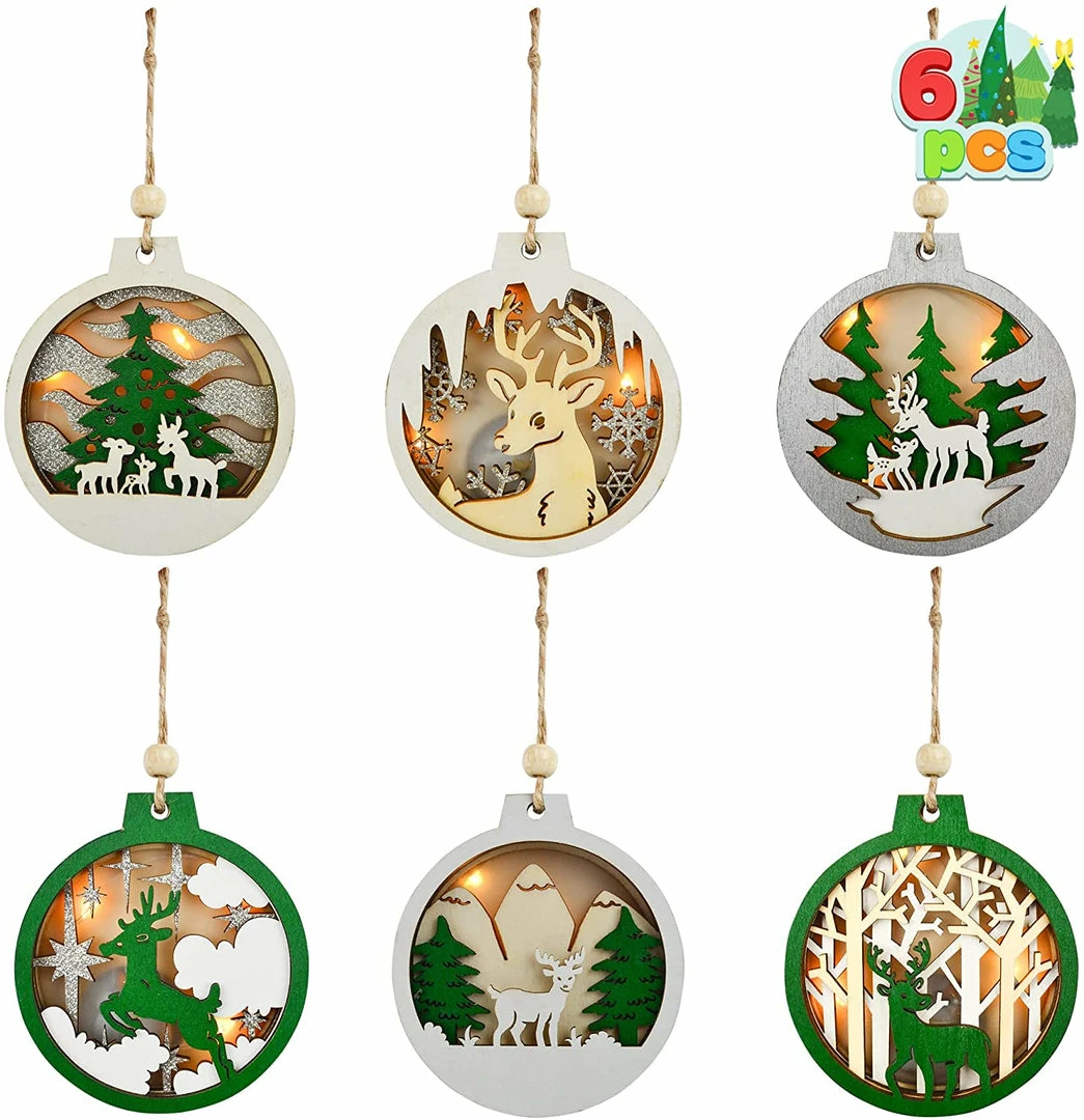 Joiedomi All Holiday Decor 6Pcs Christmas LED Wooden Ornaments 1 Joiedomi All Holiday Decor 6Pcs Christmas LED Wooden Ornaments