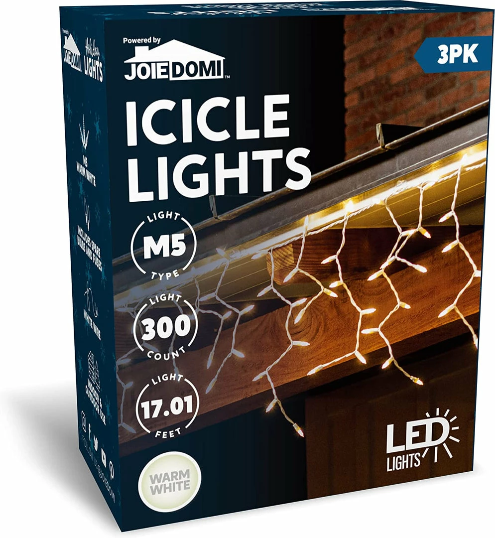 Joiedomi String Lights 3×100 LED Christmas Icicle Lights Warm White 1 Joiedomi String Lights 3×100 LED Christmas Icicle Lights Warm White