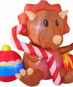 Joiedomi 6 FT Long Inflatable Triceratops With A Huge Ornament And A Huge Candy Cane Inflatables