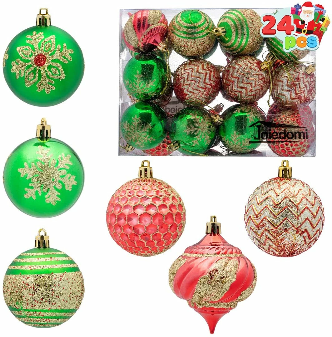 Joiedomi 2.36" Red, Green & Gold Glitter Ball 24Pcs All Holiday Decor 1 Joiedomi 2.36" Red, Green & Gold Glitter Ball 24Pcs All Holiday Decor