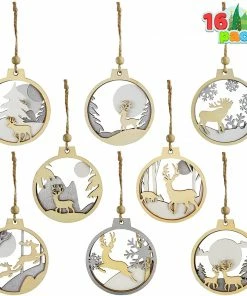 Joiedomi 24 Pcs Christmas Wooden Ornaments Reindeer All Holiday Decor