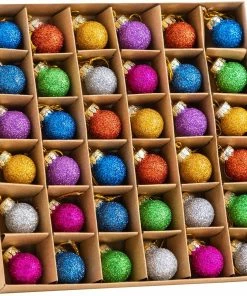 Joiedomi All Holiday Decor 36 Pcs 1 Inch Christmas Mini Glitter Glass Balls Ornaments