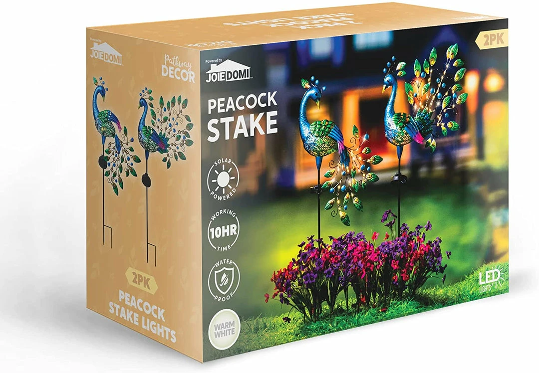 Joiedomi 2Pcs. Solar Pathway Lights Peacock Shaped Lawn Decor 4 Joiedomi 2Pcs. Solar Pathway Lights Peacock Shaped Lawn Decor