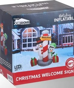 Joiedomi 6 FT Tall Inflatable Christmas Welcome Sign With A Penguin And Snowman