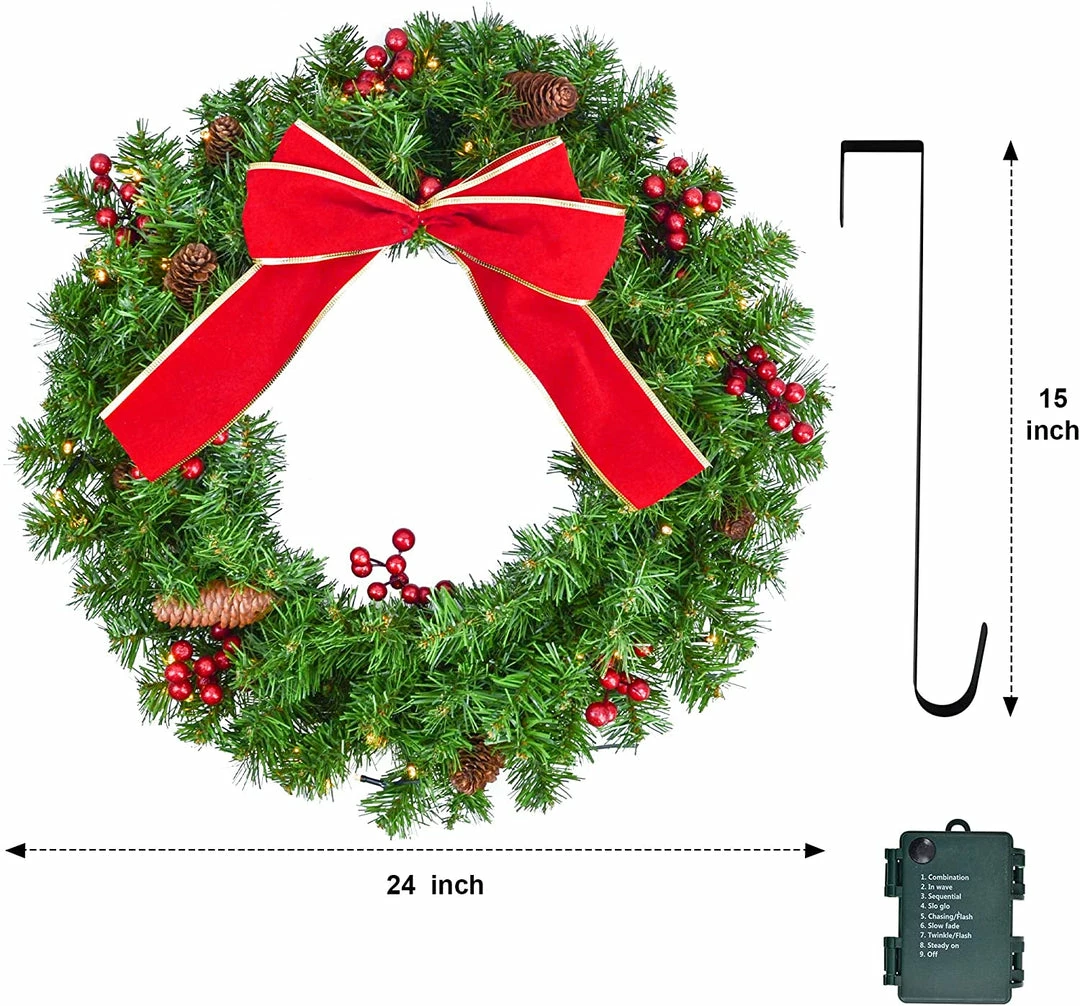 Joiedomi 24" Holiday Christmas Bow Wreath With LED Lights 3 Joiedomi 24" Holiday Christmas Bow Wreath With LED Lights