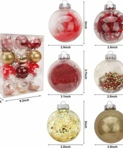 Joiedomi 24Pcs Red Plastic Clear Ball Ornaments With Filling All Holiday Decor