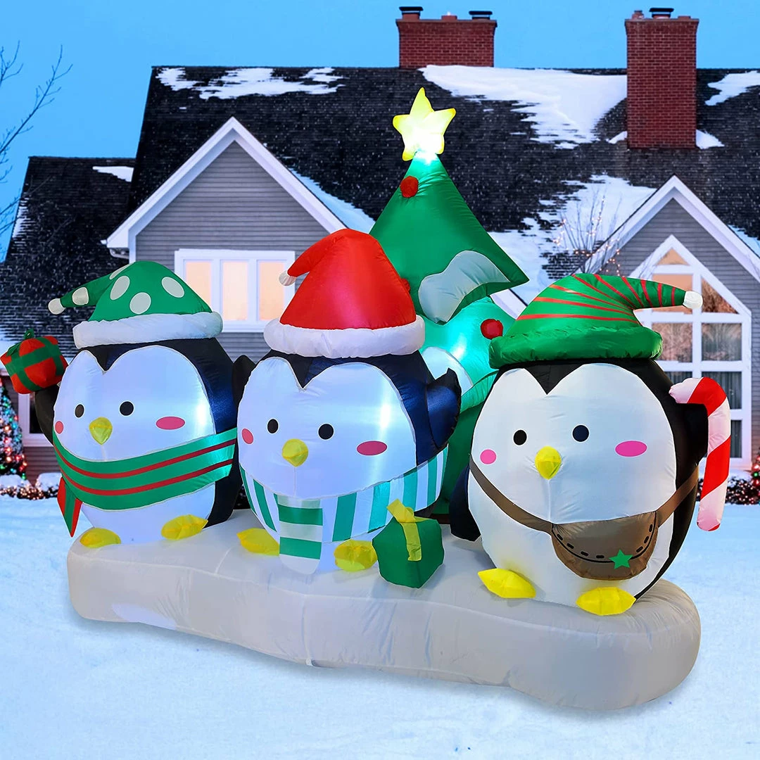 Joiedomi 6FT Long Inflatable Three Chubby Penguin In Front Of Christmas Tree 1 Joiedomi 6FT Long Inflatable Three Chubby Penguin In Front Of Christmas Tree
