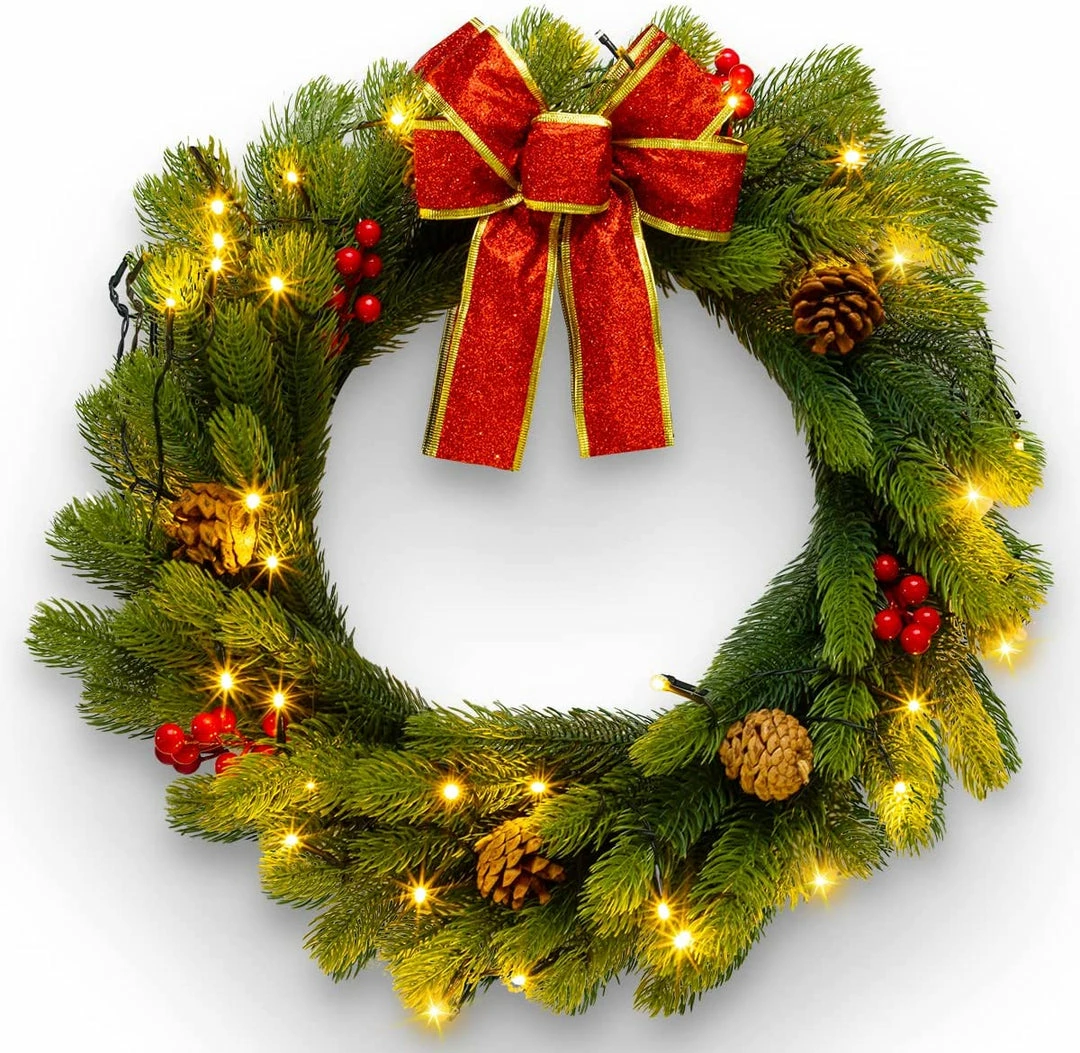 Joiedomi All Holiday Decor 20" Christmas Wreath With Bow 1 Joiedomi All Holiday Decor 20" Christmas Wreath With Bow
