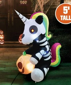 Joiedomi Tall Sitting Skeleton Unicorn Inflatable (5 Ft) Halloween