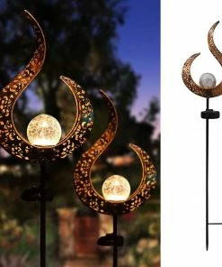 Joiedomi 2 Pack Crackle Glass Globe Metal Solar Stake Lights