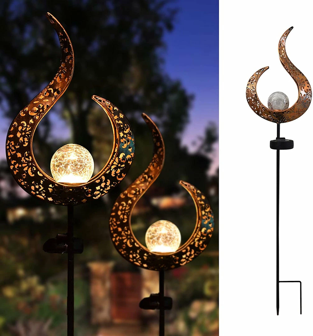 Joiedomi 2 Pack Crackle Glass Globe Metal Solar Stake Lights 2 Joiedomi 2 Pack Crackle Glass Globe Metal Solar Stake Lights