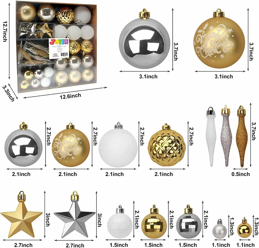 Joiedomi All Holiday Decor 67 Pcs Christmas Ornaments Assorted Style Gold & White 3 Joiedomi All Holiday Decor 67 Pcs Christmas Ornaments Assorted Style Gold & White